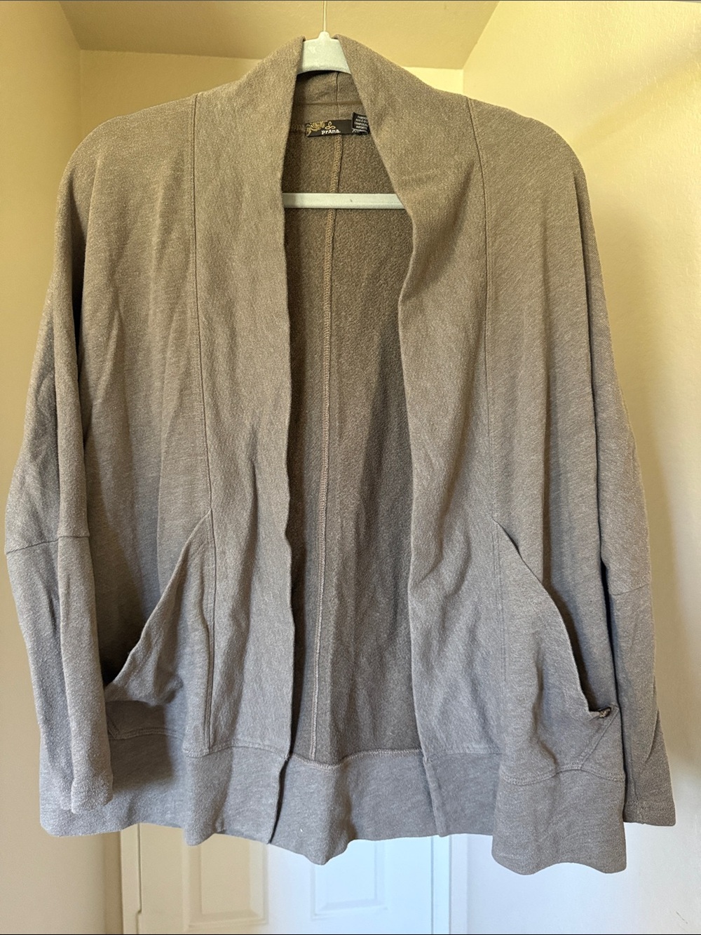 Prana Open-Front Light Taupe Cardigan